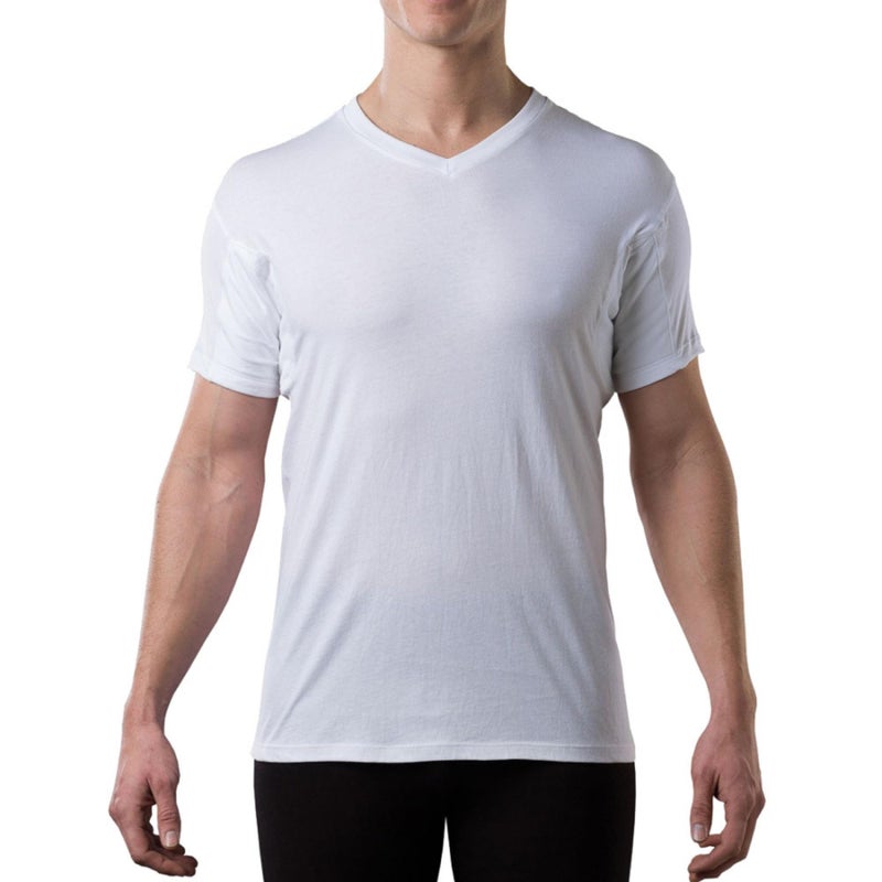 THOMPSON TEE Men's Sweatproof Undershirt - Cotton V Neck T-Shirt with Underarm Sweat Pads - Original Fit - Aluminum-Free Alternative - White - X-Large - Image 1